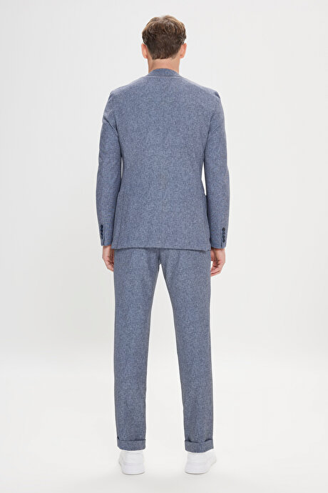 Slim Fit Dar Kesim Mono Yaka Beli Bağlamalı Desenli Lacivert Takım Elbise resmi