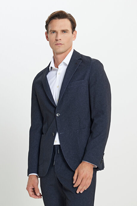 Slim Fit Dar Kesim Mono Yaka Çizgili Antrasit Takım Elbise resmi