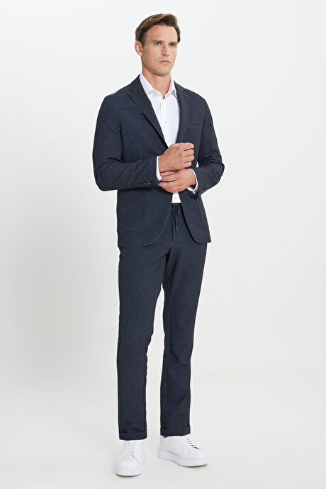 Slim Fit Dar Kesim Mono Yaka Çizgili Antrasit Takım Elbise resmi