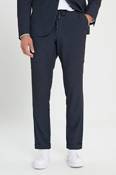 Slim Fit Dar Kesim Mono Yaka Çizgili Antrasit Takım Elbise resmi