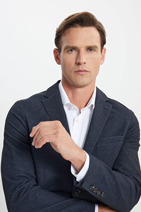 Slim Fit Dar Kesim Mono Yaka Çizgili Antrasit Takım Elbise resmi