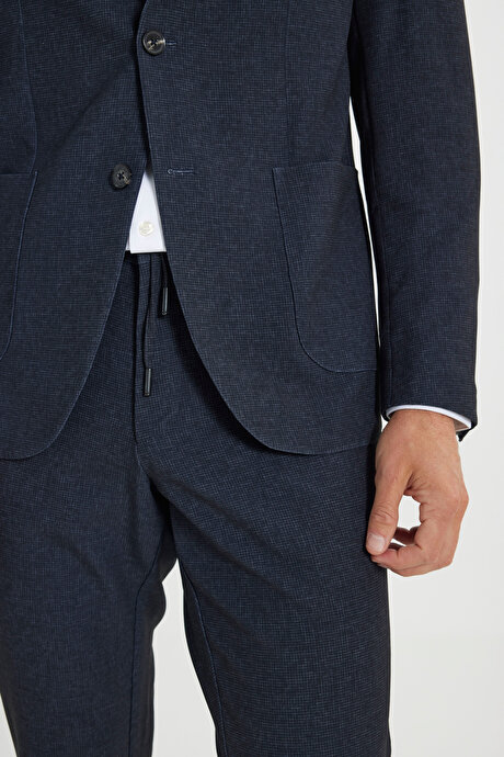 Slim Fit Dar Kesim Mono Yaka Çizgili Antrasit Takım Elbise resmi