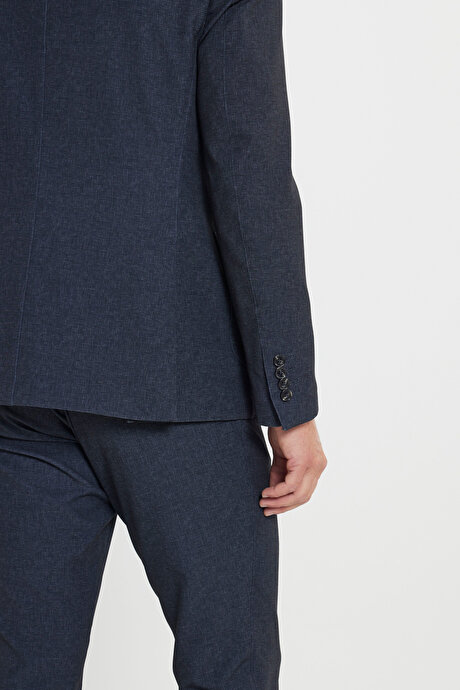 Slim Fit Dar Kesim Mono Yaka Çizgili Antrasit Takım Elbise resmi