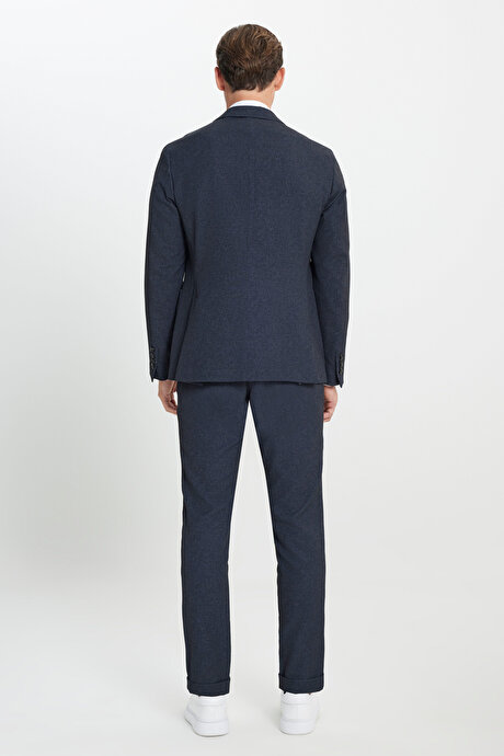 Slim Fit Dar Kesim Mono Yaka Çizgili Antrasit Takım Elbise resmi