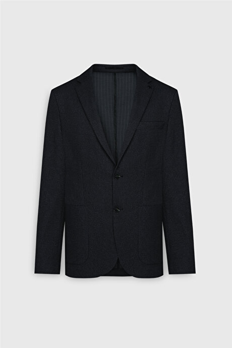 Slim Fit Dar Kesim Mono Yaka Çizgili Antrasit Takım Elbise resmi