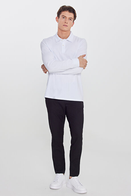 Slim Fit Dar Kesim Yünlü Yan Cepli Siyah Pantolon resmi