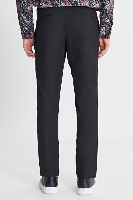 Slim Fit Dar Kesim Yünlü Yan Cepli Siyah Pantolon resmi