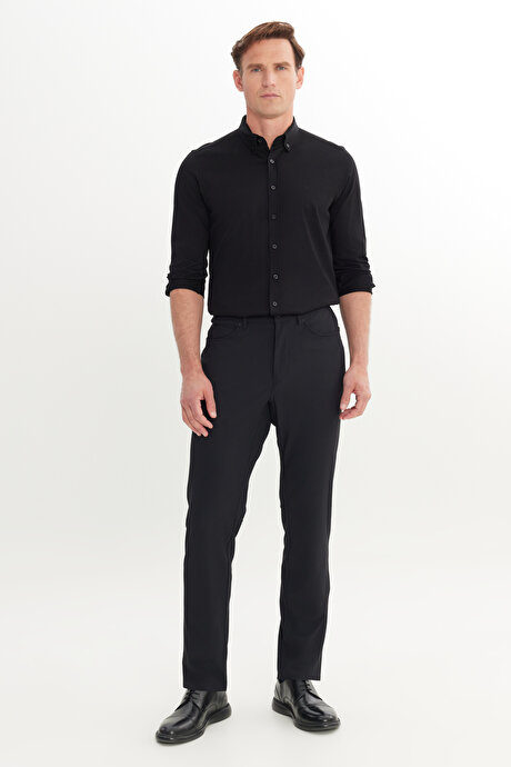 Slim Fit Dar Kesim Cepli Esnek Siyah Pantolon resmi