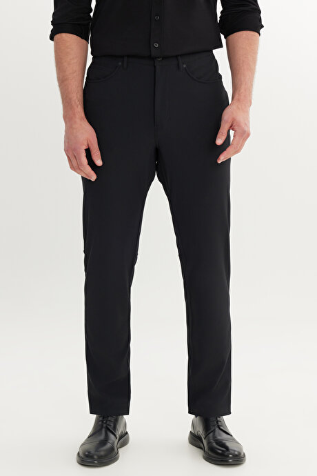 Slim Fit Dar Kesim Cepli Esnek Siyah Pantolon resmi