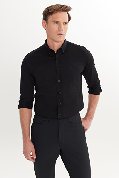 Slim Fit Dar Kesim Cepli Esnek Siyah Pantolon resmi