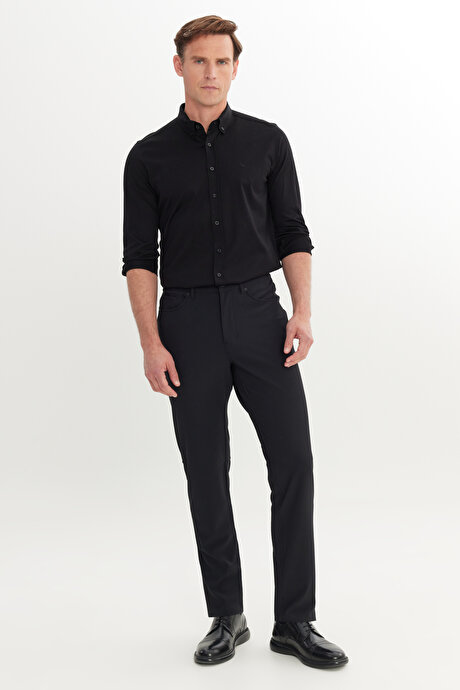 Slim Fit Dar Kesim Cepli Esnek Siyah Pantolon resmi