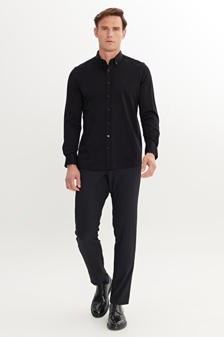 Slim Fit Dar Kesim Cepli Esnek Siyah Pantolon resmi