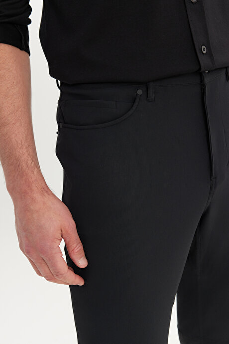 Slim Fit Dar Kesim Cepli Esnek Siyah Pantolon resmi