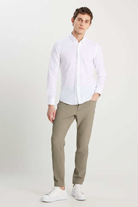 Slim Fit Dar Kesim Cepli Esnek Vizon Pantolon resmi