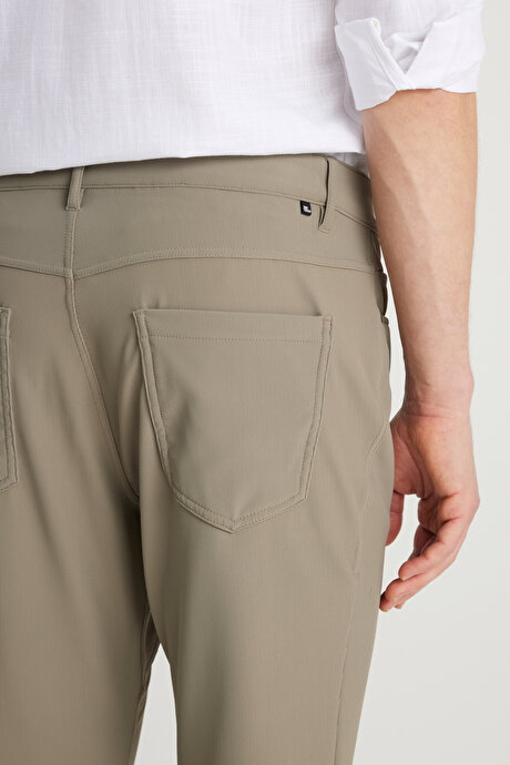 Slim Fit Dar Kesim Cepli Esnek Vizon Pantolon resmi