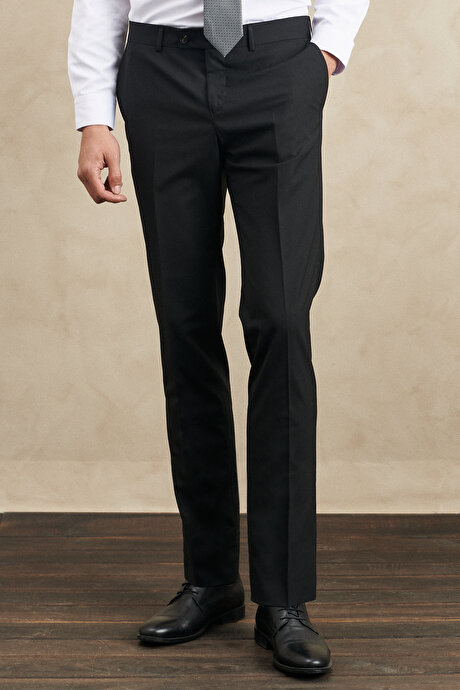 Su Geçirmez Slim Fit Dar Kesim Mono Yaka Yünlü Yelekli Nano Siyah Yelekli Takım Elbise resmi