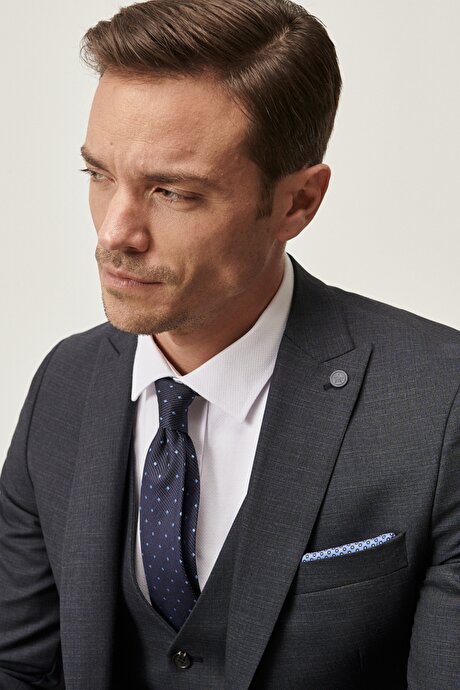 Lacivert-Gri Yelekli Takım Elbise resmi