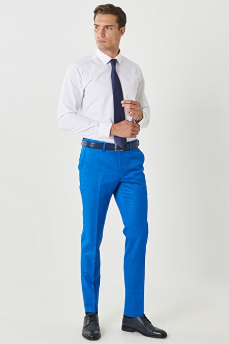 Ekstra Slim Fit Dar Kesim Mono Yaka Desenli Saks Yelekli Takım Elbise resmi