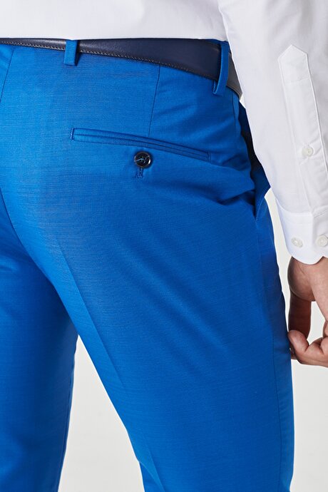 Ekstra Slim Fit Dar Kesim Mono Yaka Desenli Saks Yelekli Takım Elbise resmi