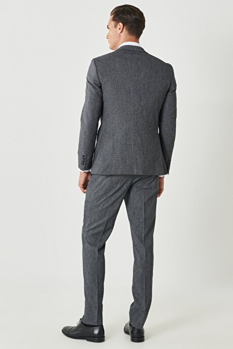 Slim Fit Dar Kesim Mono Yaka Desenli Yelekli Antrasit Yelekli Takım Elbise resmi