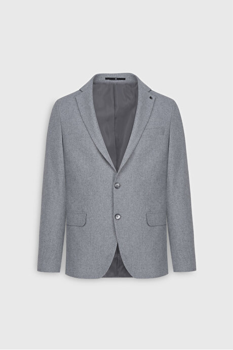 Slim Fit Dar Kesim Mono Yaka Desenli Gri Yelekli Takım Elbise resmi