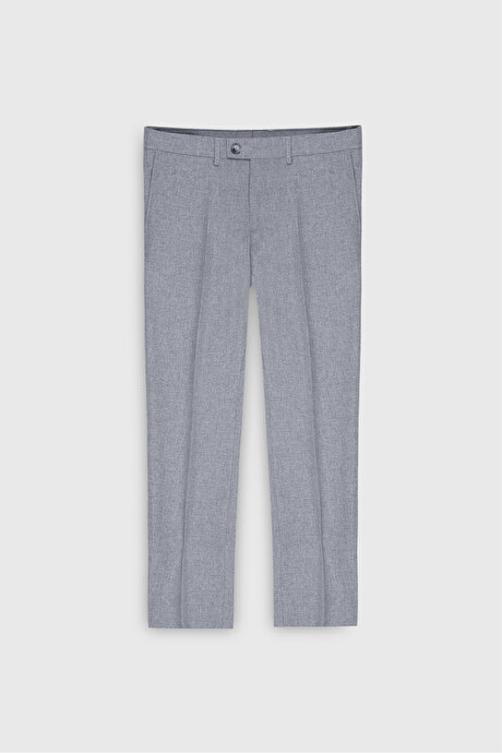 Slim Fit Dar Kesim Mono Yaka Desenli Gri Yelekli Takım Elbise resmi