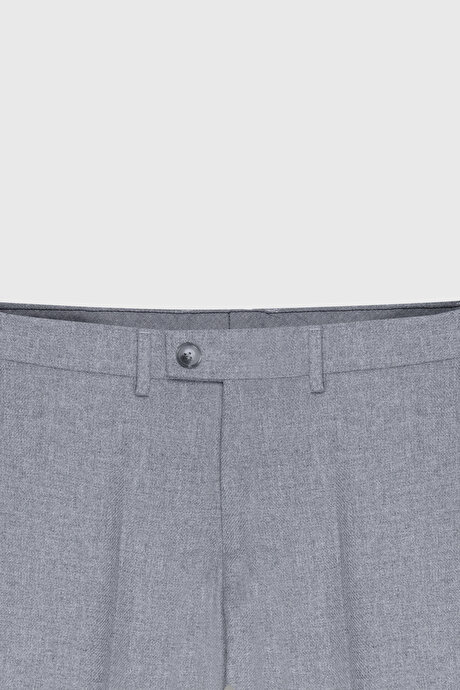 Slim Fit Dar Kesim Mono Yaka Desenli Gri Yelekli Takım Elbise resmi