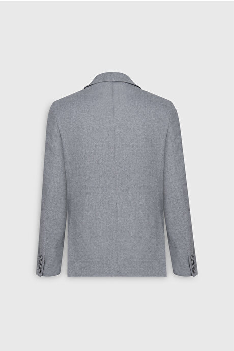 Slim Fit Dar Kesim Mono Yaka Desenli Gri Yelekli Takım Elbise resmi