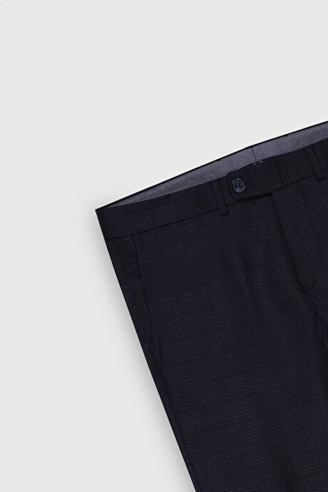 Slim Fit Dar Kesim Desenli Yünlü Yelekli Lacivert Yelekli Takım Elbise resmi