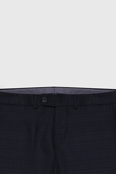 Slim Fit Dar Kesim Desenli Yünlü Yelekli Lacivert Yelekli Takım Elbise resmi