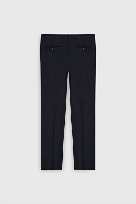 Slim Fit Dar Kesim Desenli Yünlü Yelekli Lacivert Yelekli Takım Elbise resmi