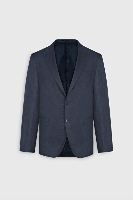 Ekstra Slim Fit Dar Kesim Desenli Yelekli Mavi Yelekli Takım Elbise resmi