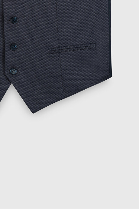 Ekstra Slim Fit Dar Kesim Desenli Yelekli Mavi Yelekli Takım Elbise resmi