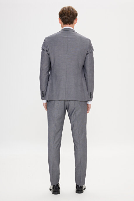 Slim Fit Dar Kesim Kırlangıç Yaka Desenli Gri-Siyah Yelekli Takım Elbise resmi