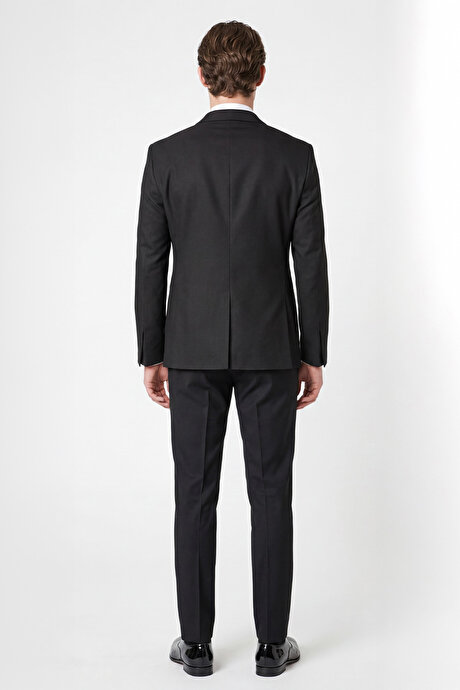 Slim Fit Dar Kesim Mono Yaka Desenli Siyah Smokin Takım resmi