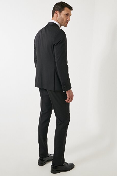 Ekstra Slim Fit Dar Kesim Şal Yaka Desenli Damatlık Siyah Smokin Takım resmi