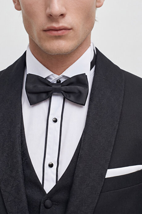Ekstra Slim Fit Dar Kesim Kırlangıç Yaka Desenli Siyah Smokin Takım resmi