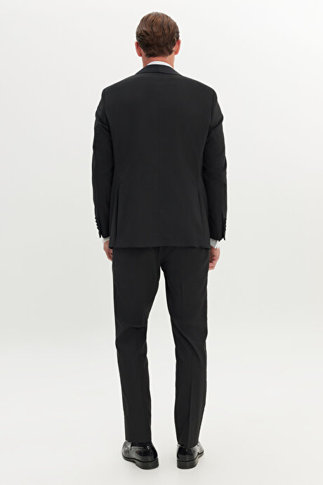 Regular Fit Geniş Kesim Kırlangıç Yaka Yünlü Siyah Smokin Takım resmi
