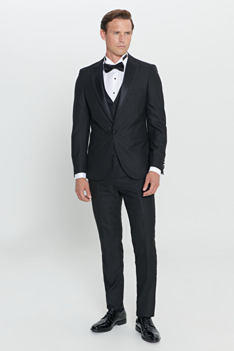 Standart Fit Normal Kesim Kırlangıç Yaka Desenli Siyah Smokin Takım resmi