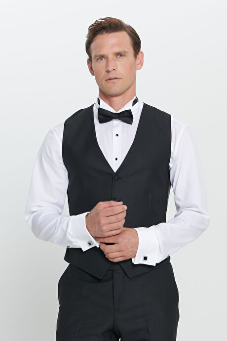 Standart Fit Normal Kesim Kırlangıç Yaka Desenli Siyah Smokin Takım resmi