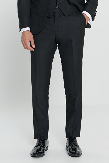 Standart Fit Normal Kesim Kırlangıç Yaka Desenli Siyah Smokin Takım resmi