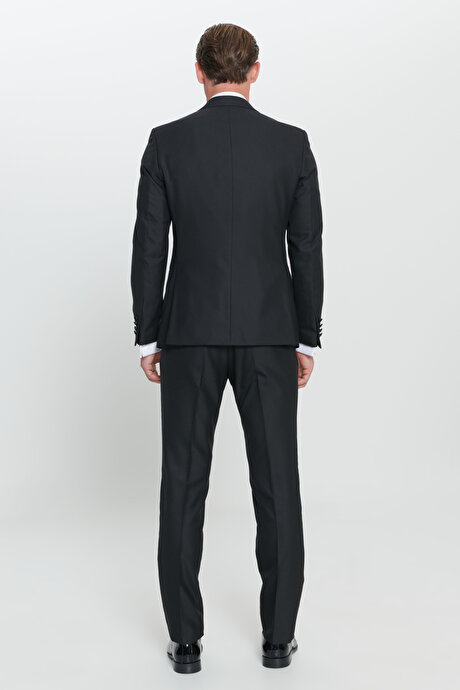 Standart Fit Normal Kesim Kırlangıç Yaka Desenli Siyah Smokin Takım resmi