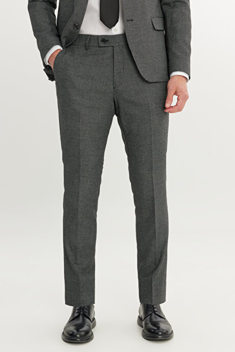 Slim Fit Dar Kesim Mono Yaka Siyah-Gri Takım Elbise resmi