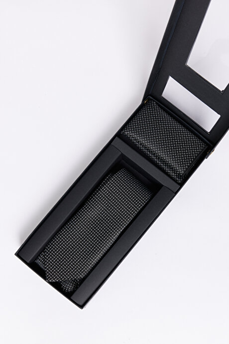 Kravat-Mendil Siyah-Gri Set resmi