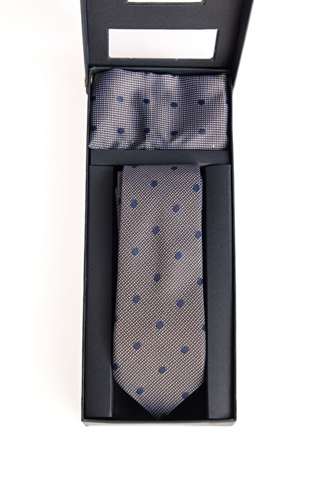 Kravat-Mendil Lacivert-Gri Set resmi