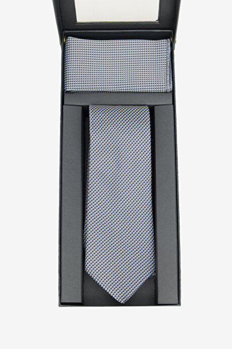 Kravat-Mendil Gri-Kahverengi Set resmi