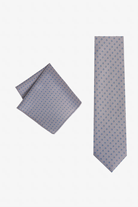 Kravat-Mendil Gri-Mavi Set resmi
