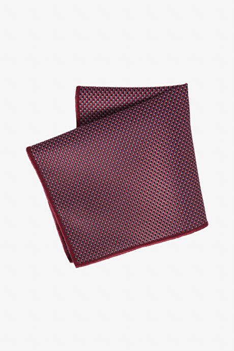 Desenli Kravat-Mendil Bordo-Gri Set resmi
