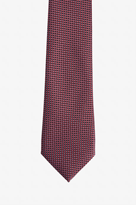 Desenli Kravat-Mendil Bordo-Gri Set resmi