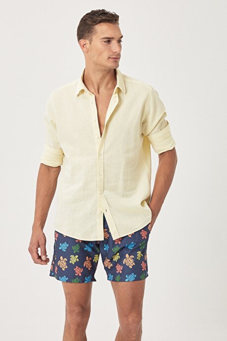 Standart Fit Casual Desenli Lacivert Mayo Deniz Şortu resmi